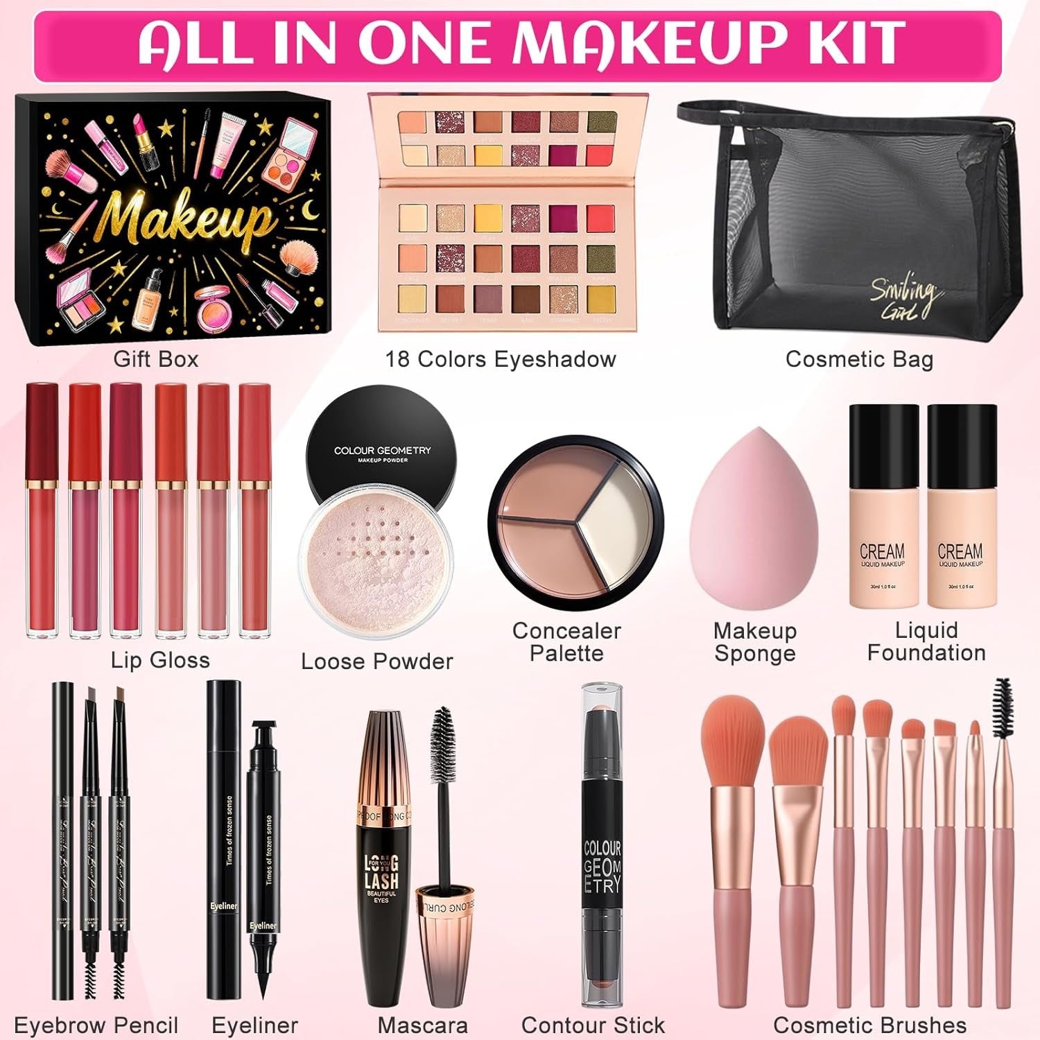 All In One Makeup Kit Full Set Travel Gift with Palette