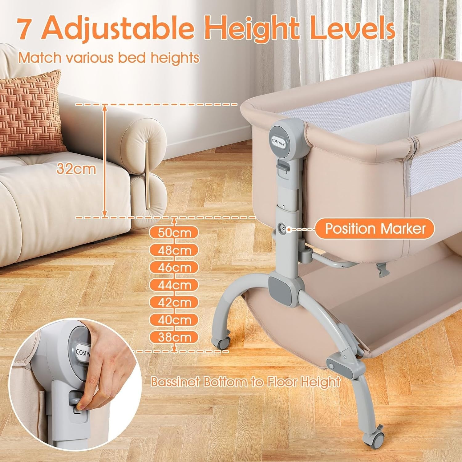 Baby Bedside Crib Adjustable Bassinet with Mattress Newborn Bedside Sleeper