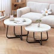 Square Coffee Table Set of 2 White Nesting Side Tables Carbon Steel Frame