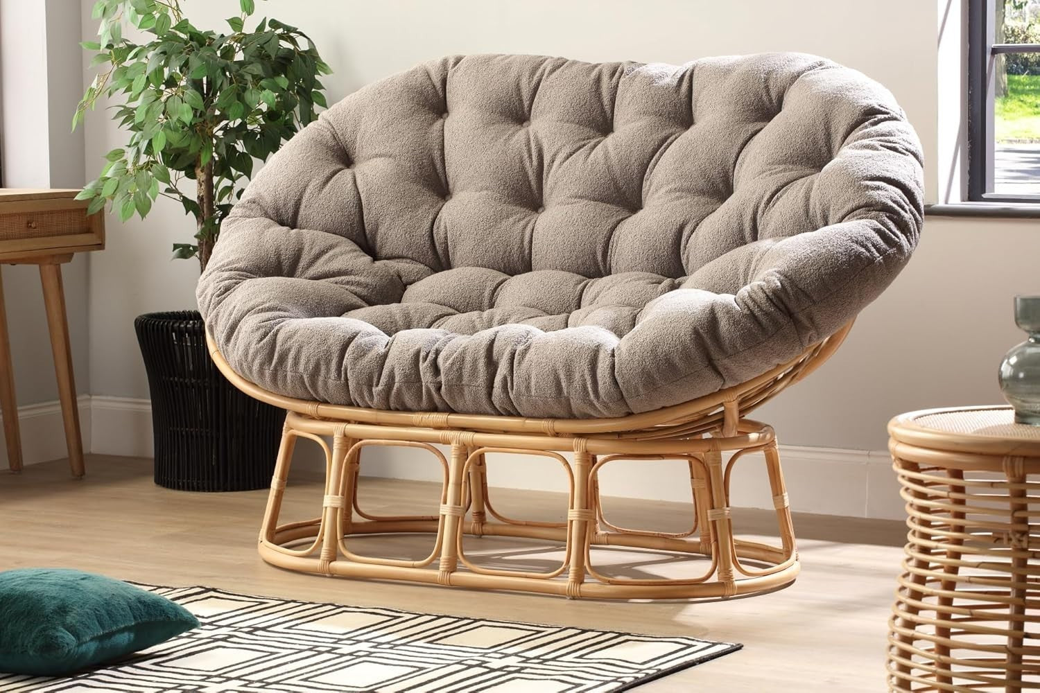 Double Papasan Rattan Loveseat Indoor Cushion Chair Relaxing Lounge Sofa