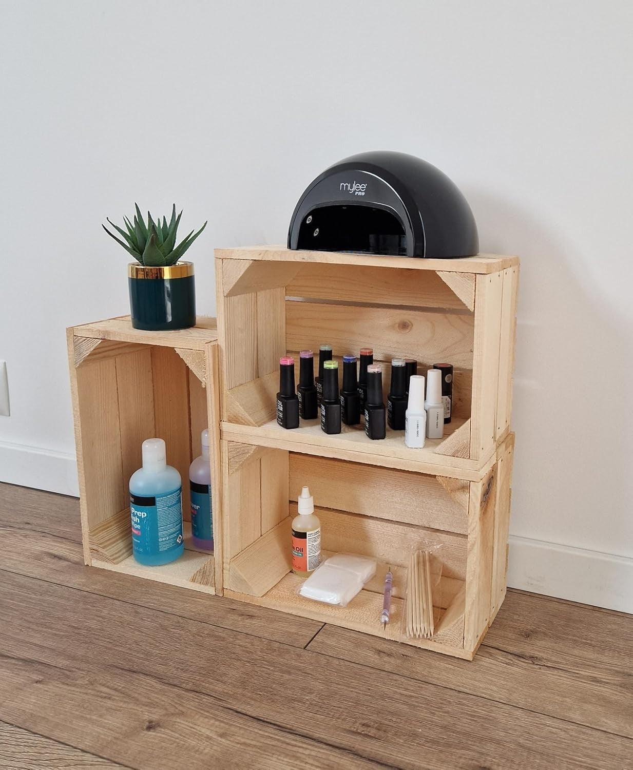 8-Piece Natural Wood Storage Crates Organizer 30x20x15cm Durable