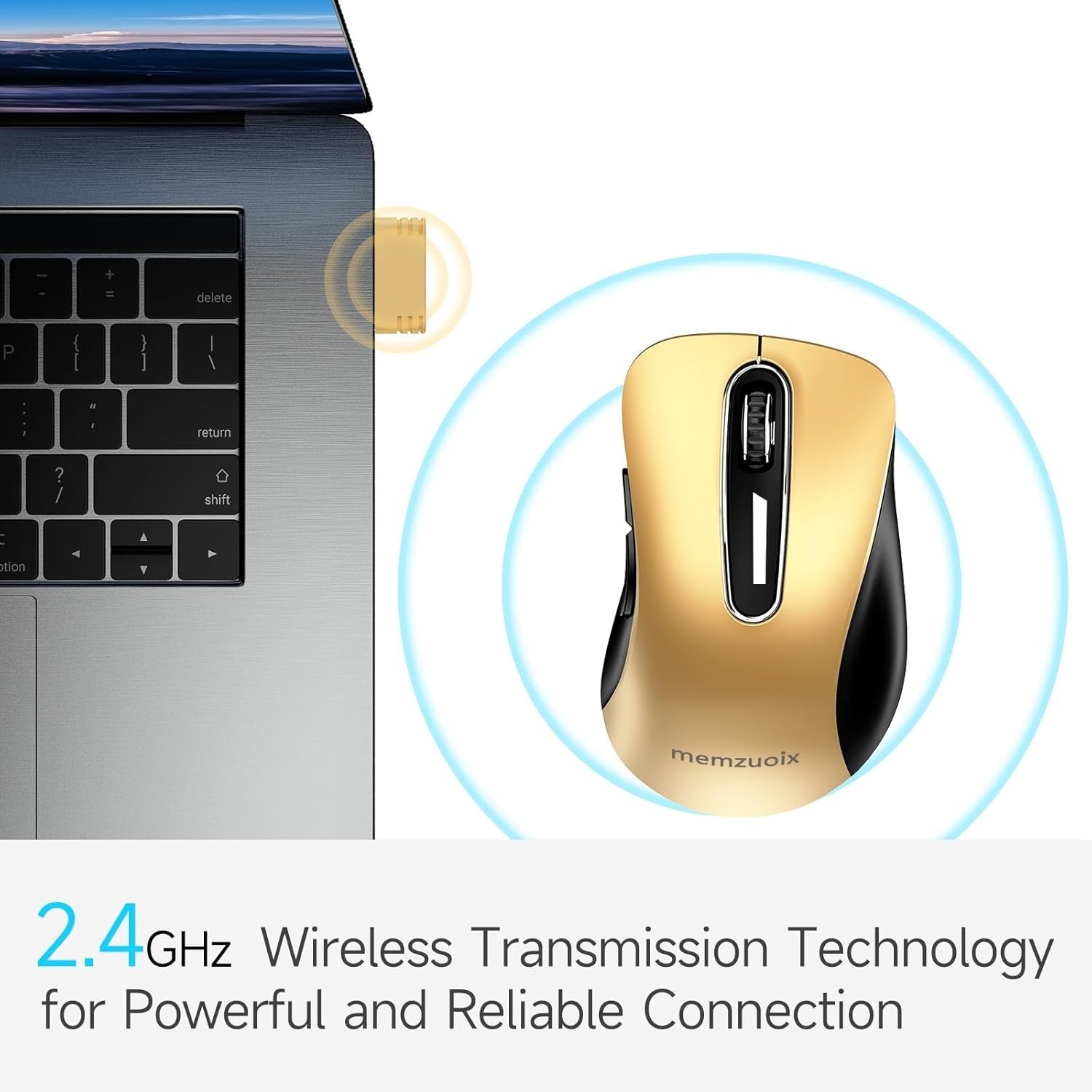 Gold Wireless Mouse 1400 DPI USB 2.4G 5-Button Ergonomic Laptop