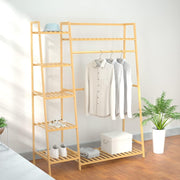 Bamboo Clothes Rack with Shelves, Freestanding Garment Rail Beige
