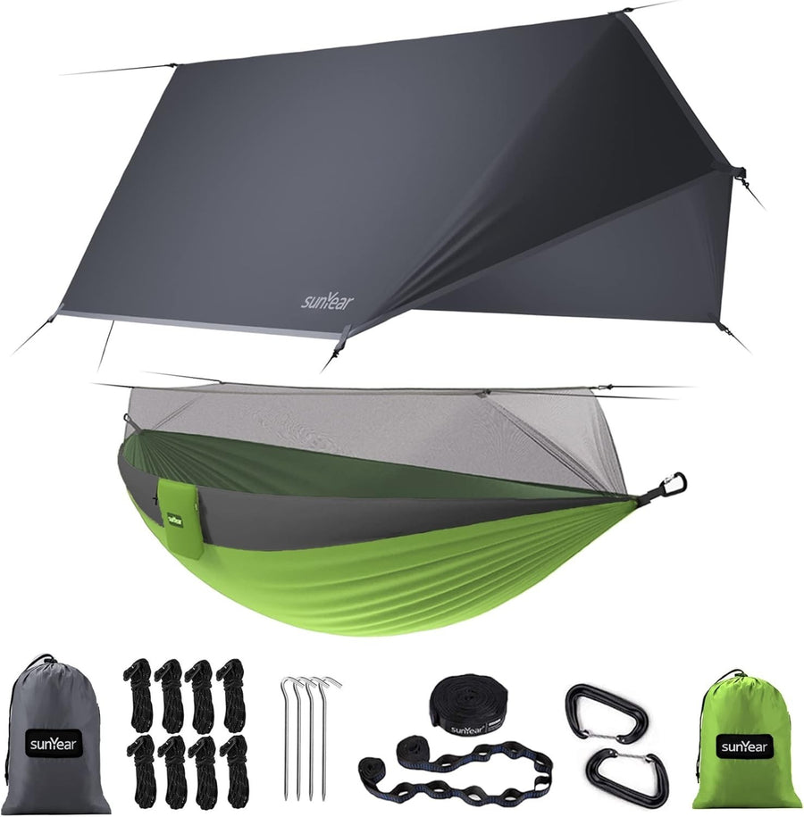 Camping Hammock Tent with Rain Fly | Double Bug Net Hammock | Portable Hiking
