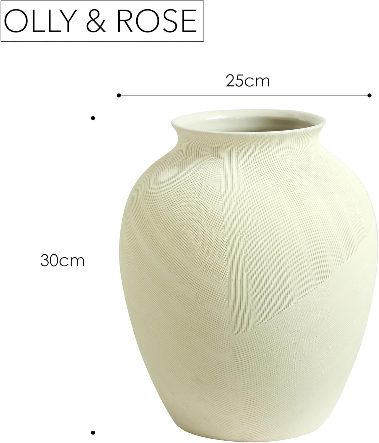 Large Ceramic Flower Vase 30cm Beige Modern Home Decor Table Centrepiece