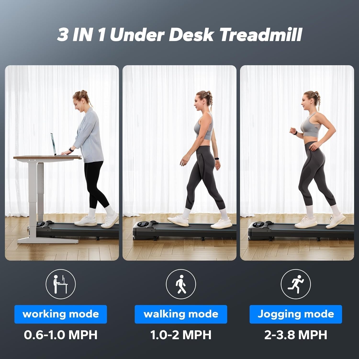 Under Desk Walking Treadmill 0-9% Incline Quiet Home Office Gym