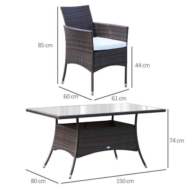 6 Seater Rattan Garden Dining Set Table Chairs Outdoor Furniture Brown Patio