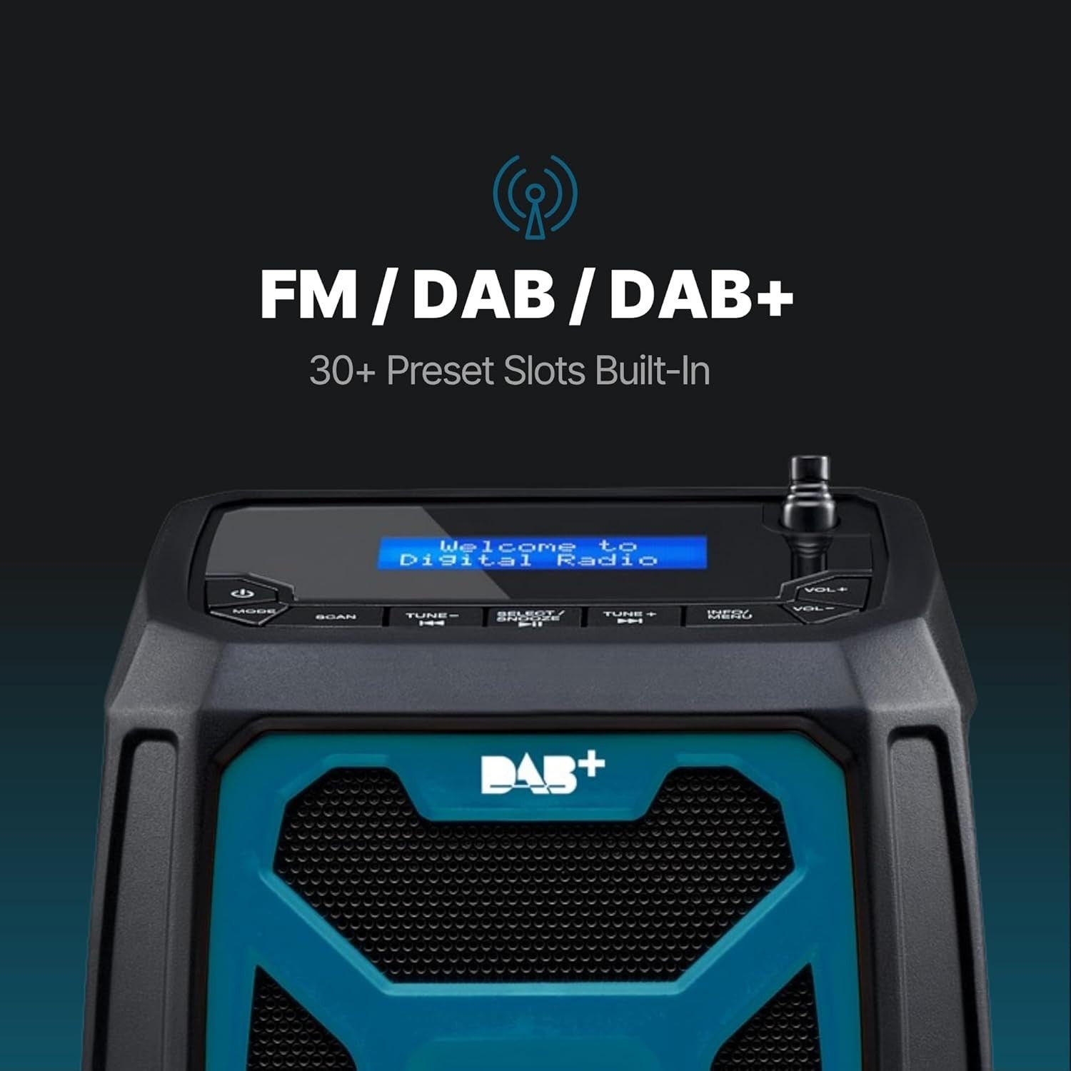 Rugged DAB+ FM Site Radio Bluetooth 6000mAh USB Rechargeable Blue