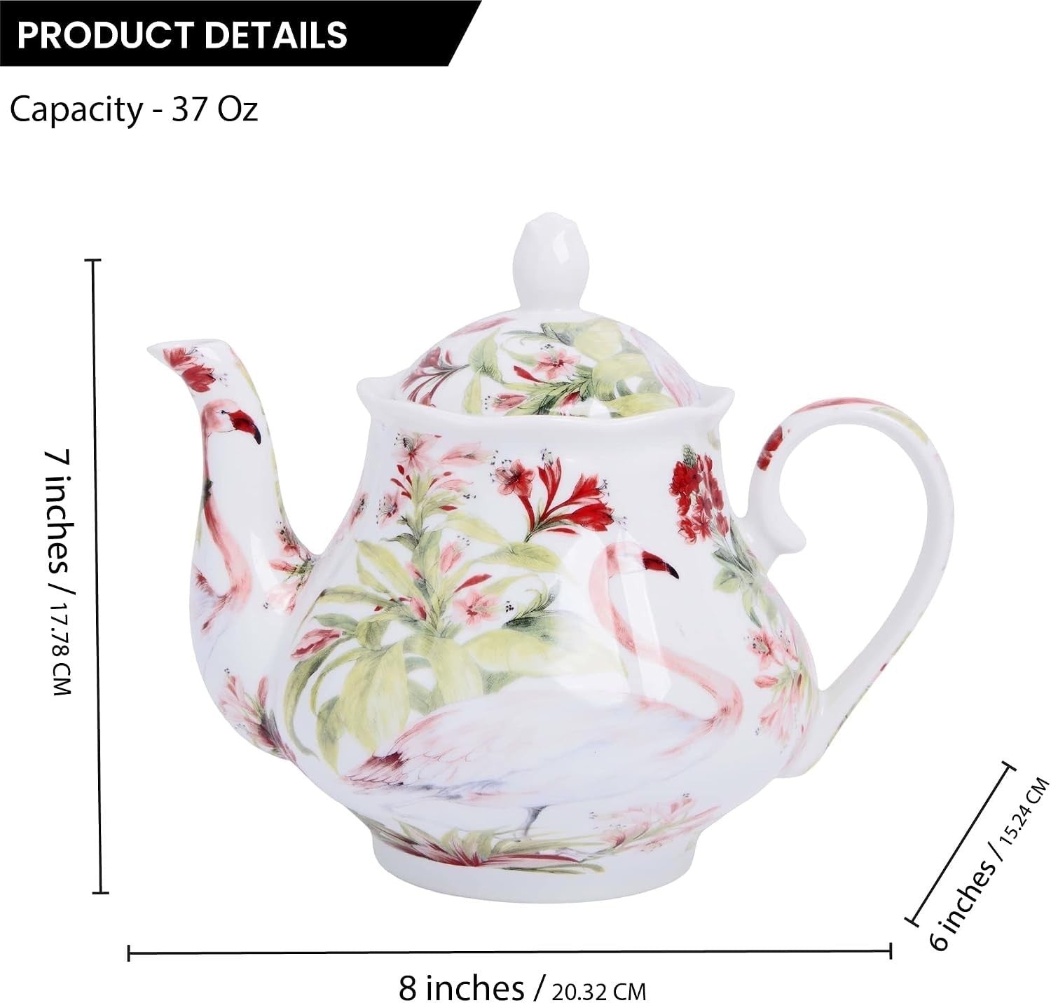Vintage Porcelain Teapot 37oz Flamingo Tea Pot European Style Gift