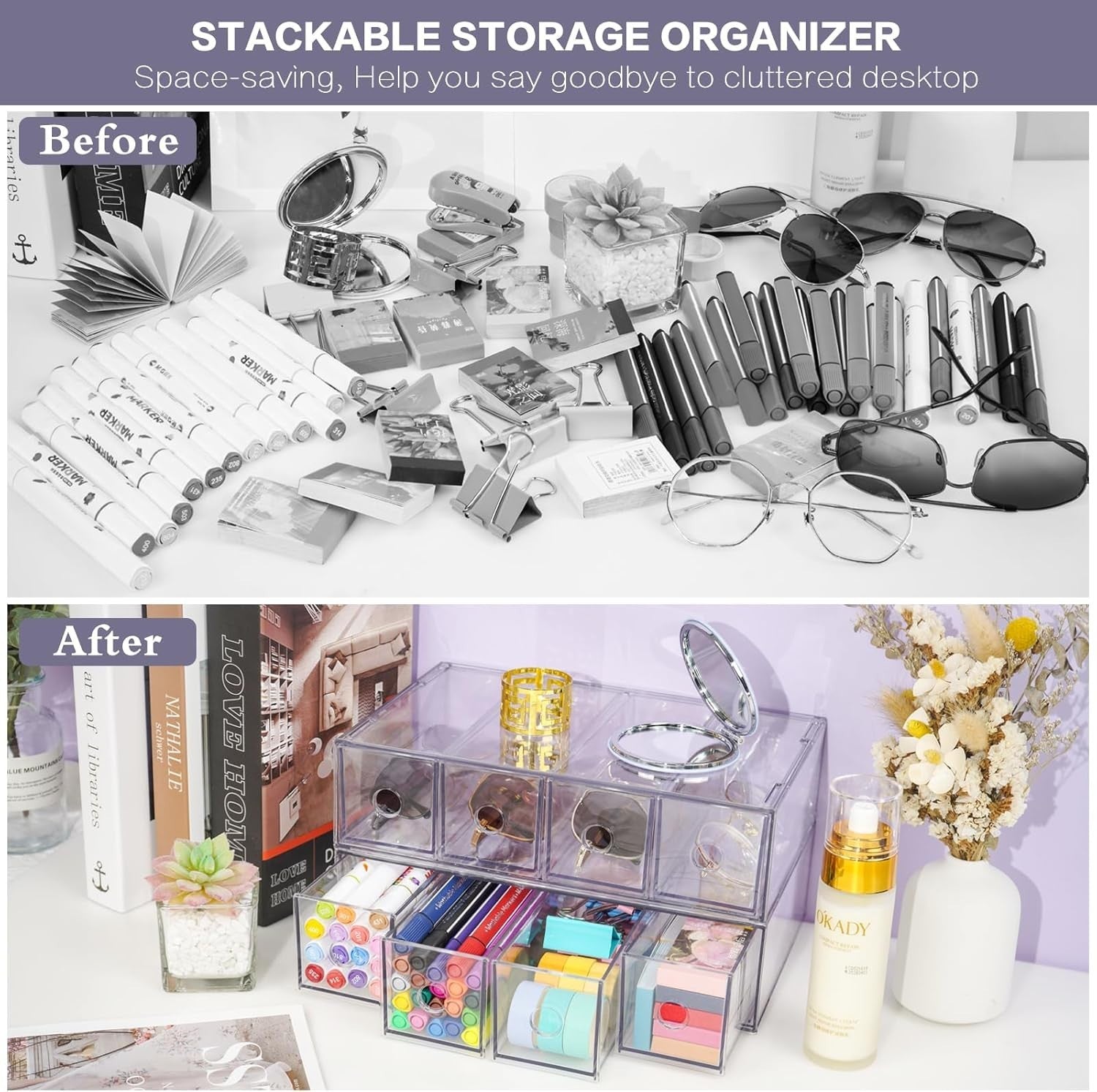 Clear Acrylic Desk Organizer 12 Drawers Stackable Storage Box Office