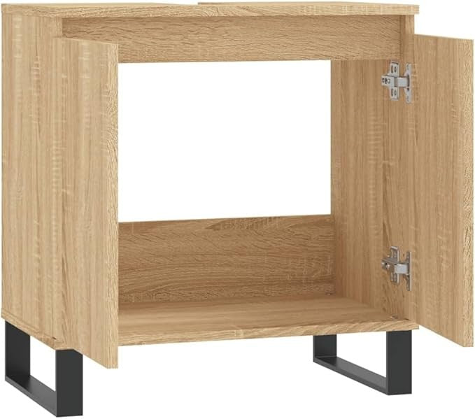 Brown Under Sink Bathroom Cabinet 58cm Modern Vanity Unit with Doors & Metal Leg