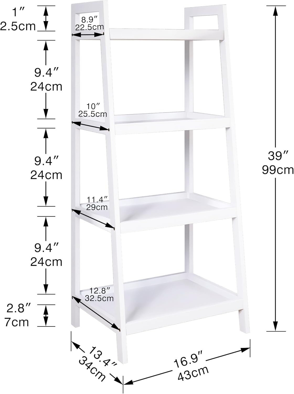 White Bamboo Ladder Shelf 4 Tier Freestanding Storage Rack Space Saver