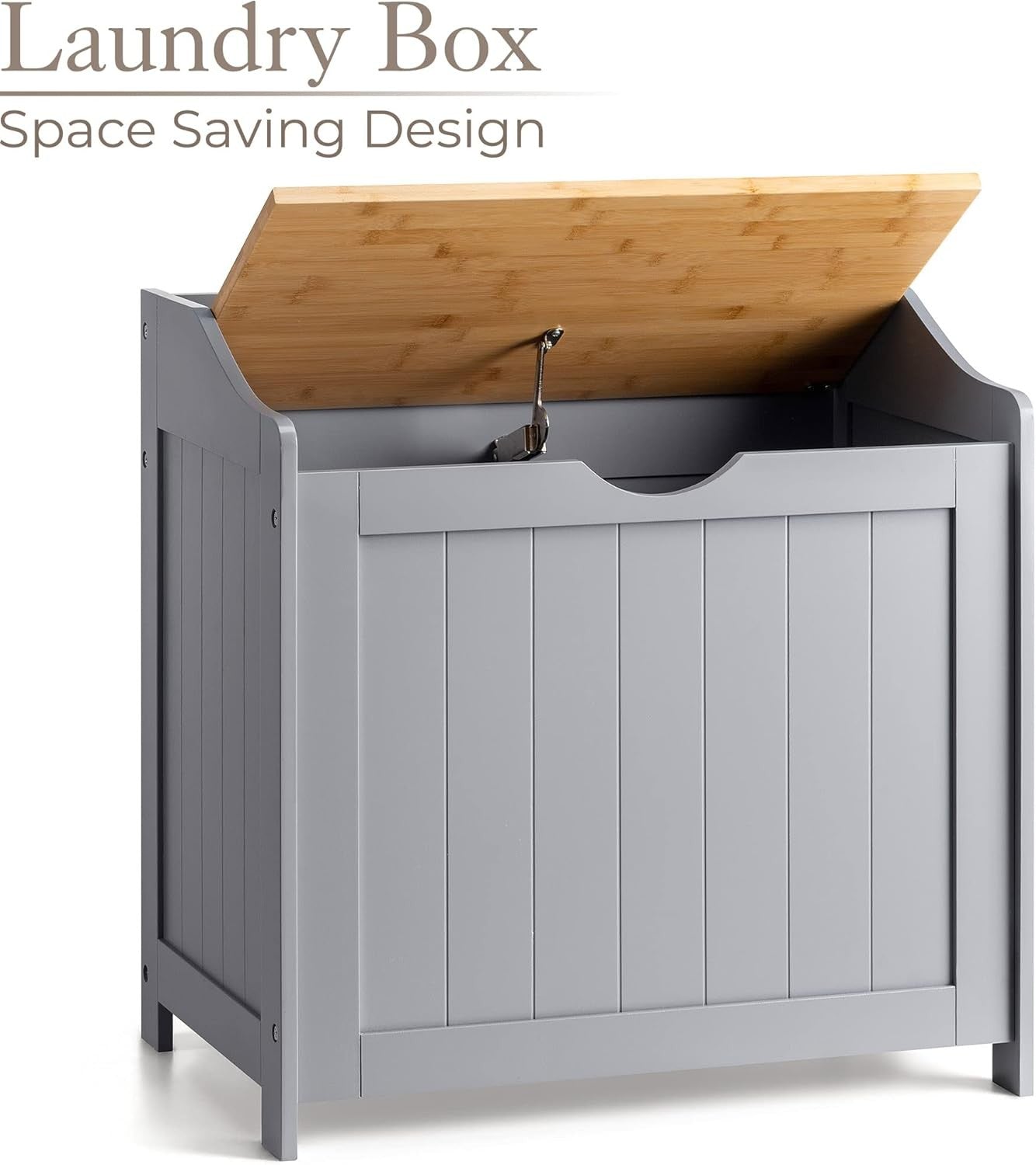 Bathroom Laundry Bin Cabinet Wooden Storage Box with Lift Lid Grey Bamboo