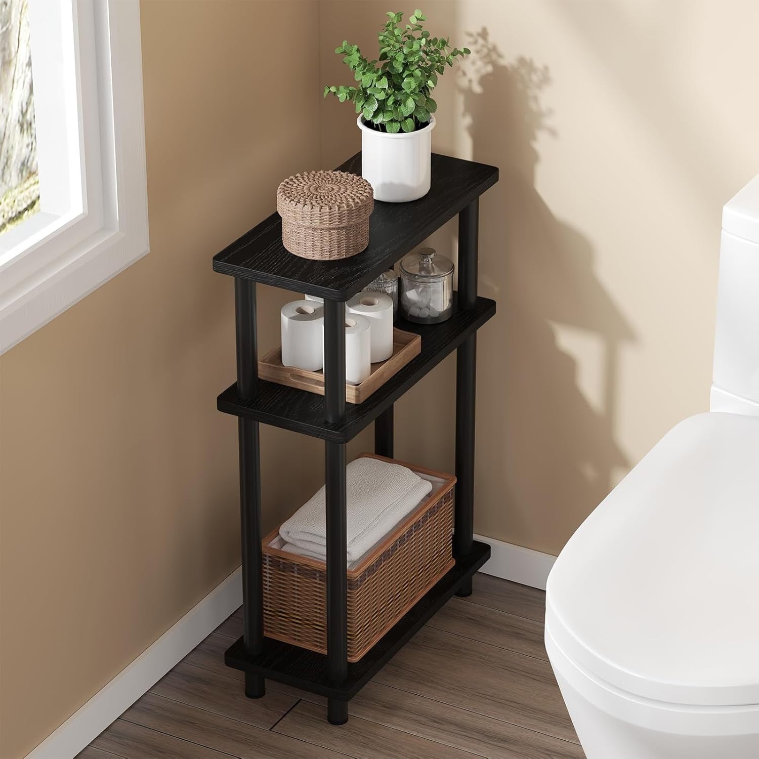 Narrow 3-Tier End Table, Space-Saving Slim Side Table for Bedroom & Living Room