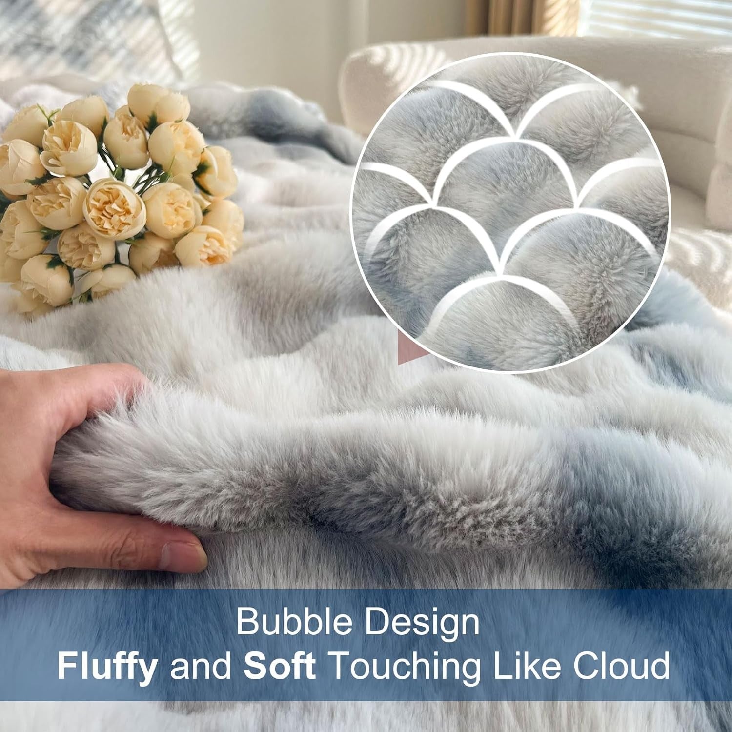 Luxury Thick Plush Fleece Throw Blanket Soft Warm Sofa Bed Blue 100x160cm