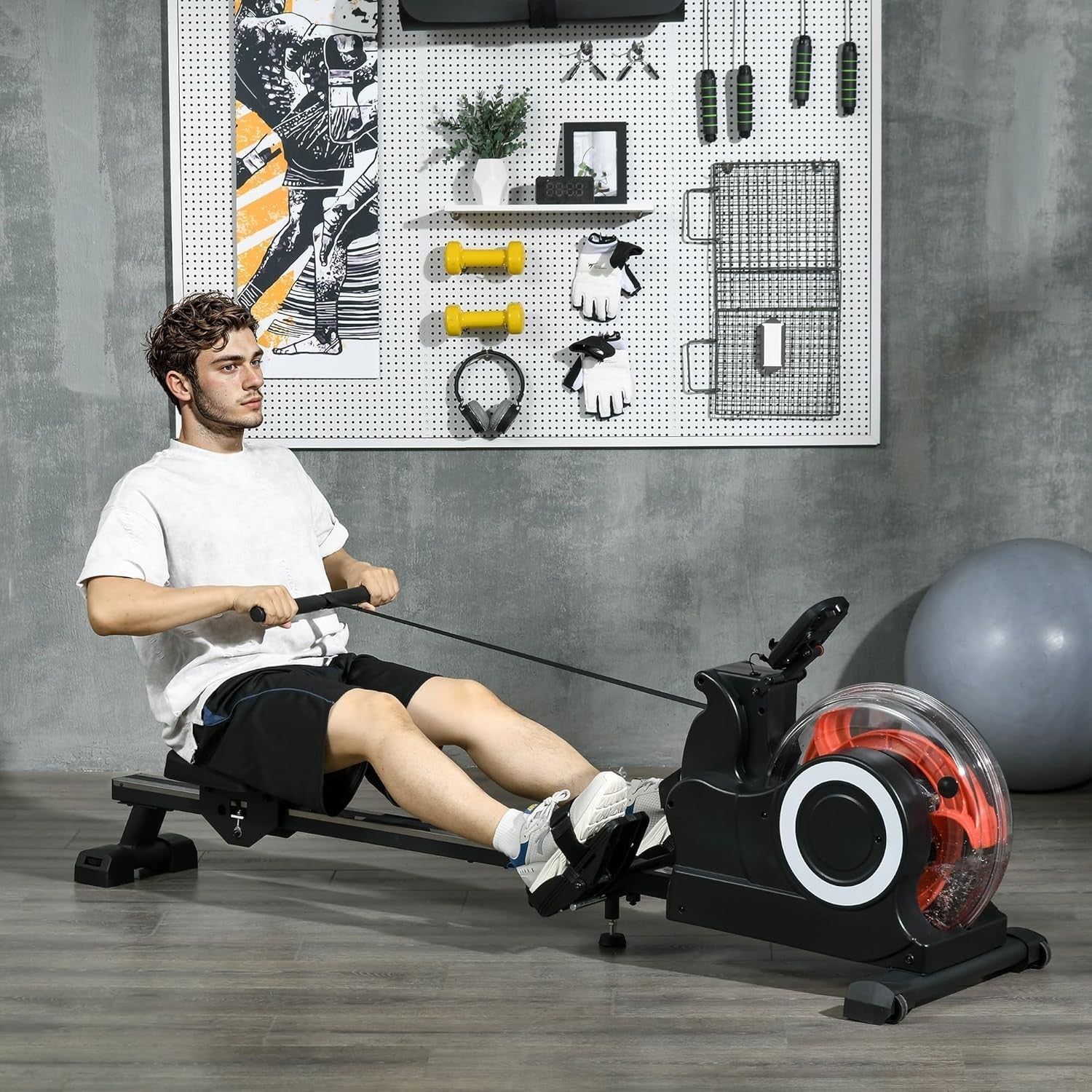 Foldable Water Rowing Machine 6-Level Resistance Quiet Rower LCD Home 120KG