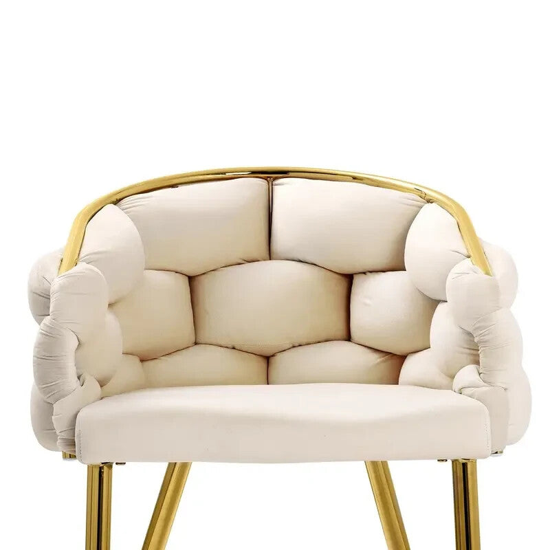 Cream Velvet Accent Armchair with Gold Legs – Padded Modern Lounge Chair