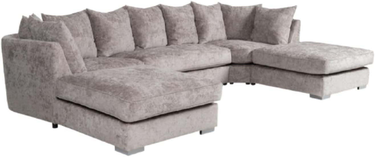 Grey Corner Sofa L or U Shaped Chenille Scatterback with Footstool Option