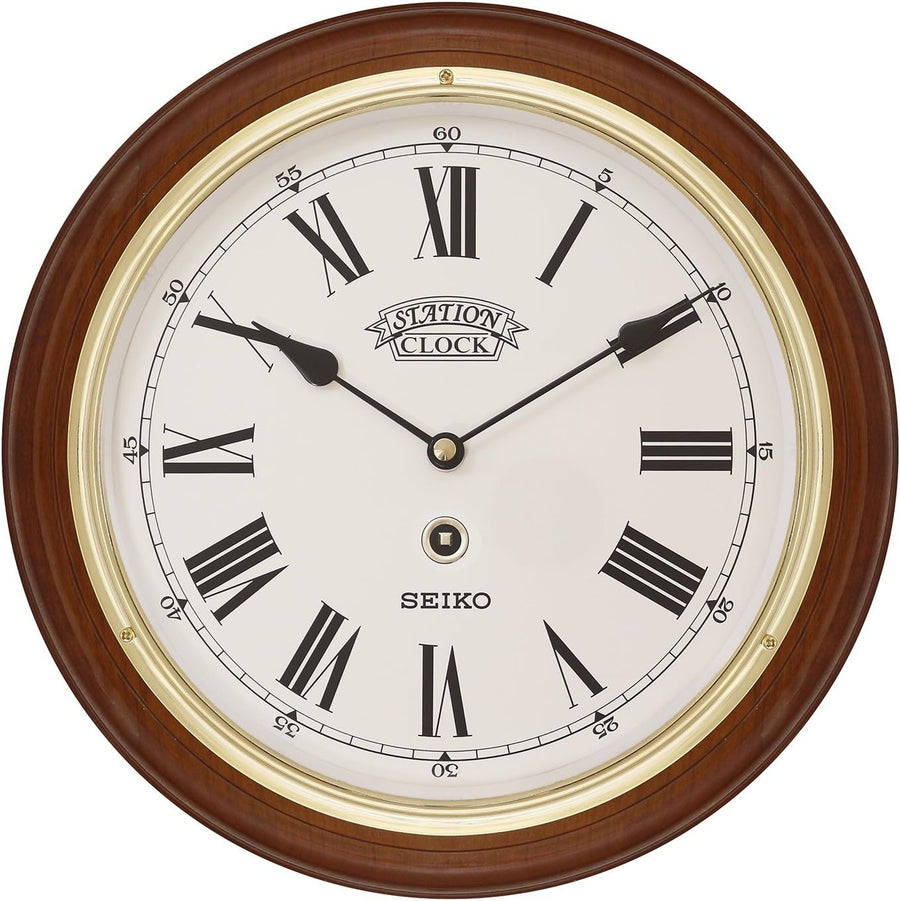 Luxury Gold Bezel Wooden Wall Clock Quartz Roman Dial Silent 12" Decor