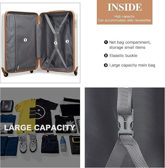 66cm ABS+PC Travel Suitcase Lightweight Hard Shell Spinner Wheels TSA Lock