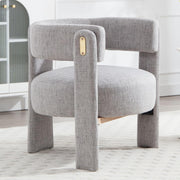 Grey Linen Accent Armchair – Semi-Circular Modern Lounge Chair for Living Room