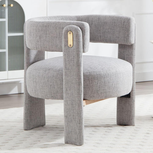 Grey Linen Accent Armchair – Semi-Circular Modern Lounge Chair for Living Room