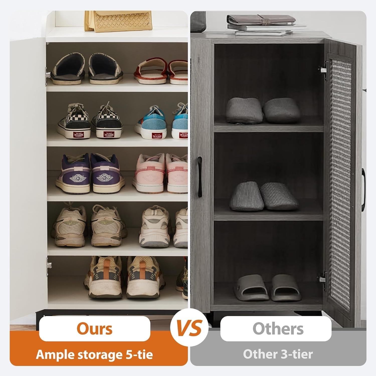 Modern White Shoe Cabinet with 5 Adjustable Shelves, Anti-Tip Safety, 68x37x100c