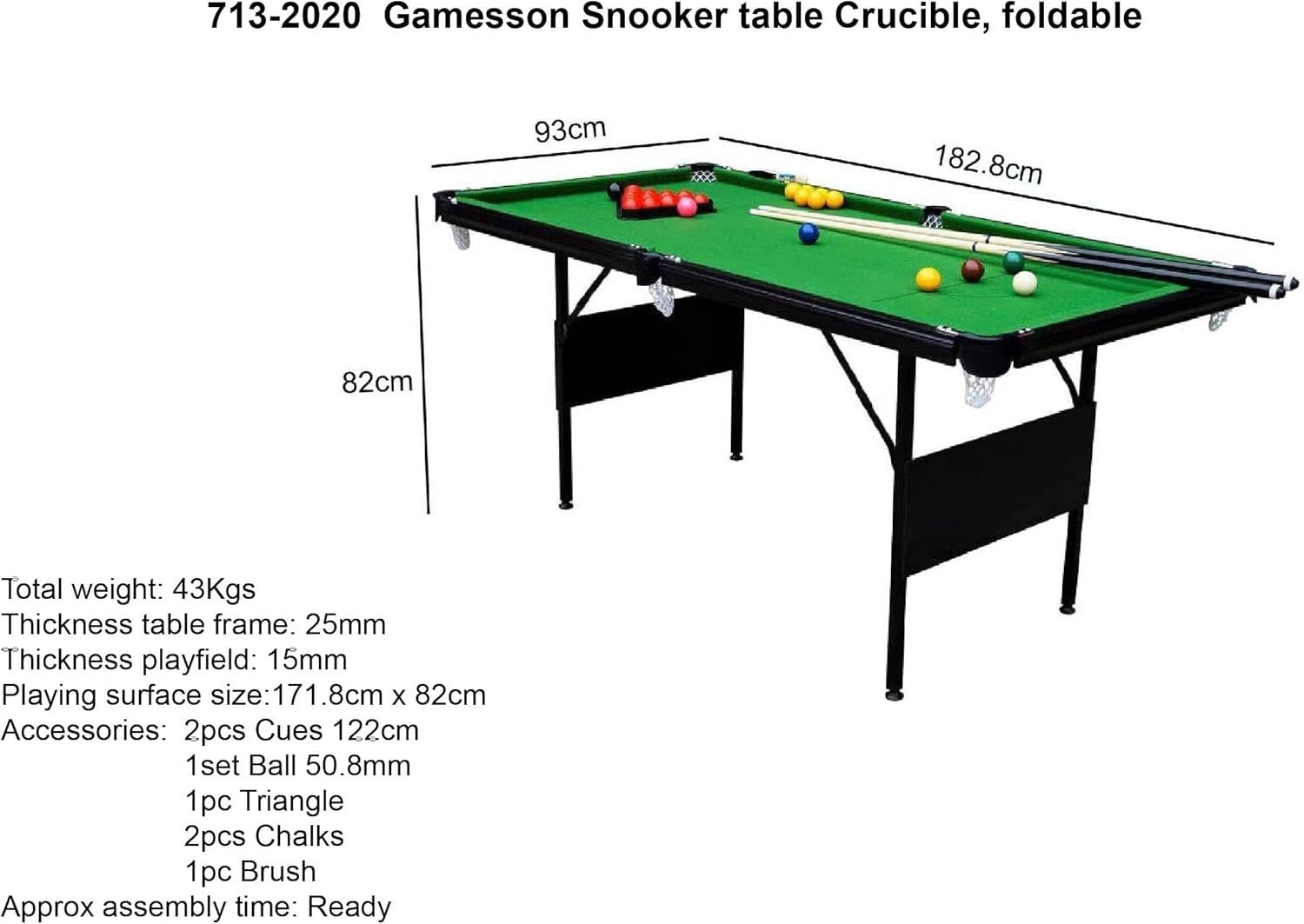 6FT Folding Snooker Table No Assembly Space Saving Home Club Play