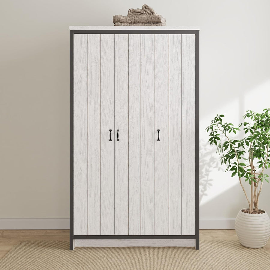 3 Door Bedroom Wardrobe with Rails & Shelves – White Storage Unit