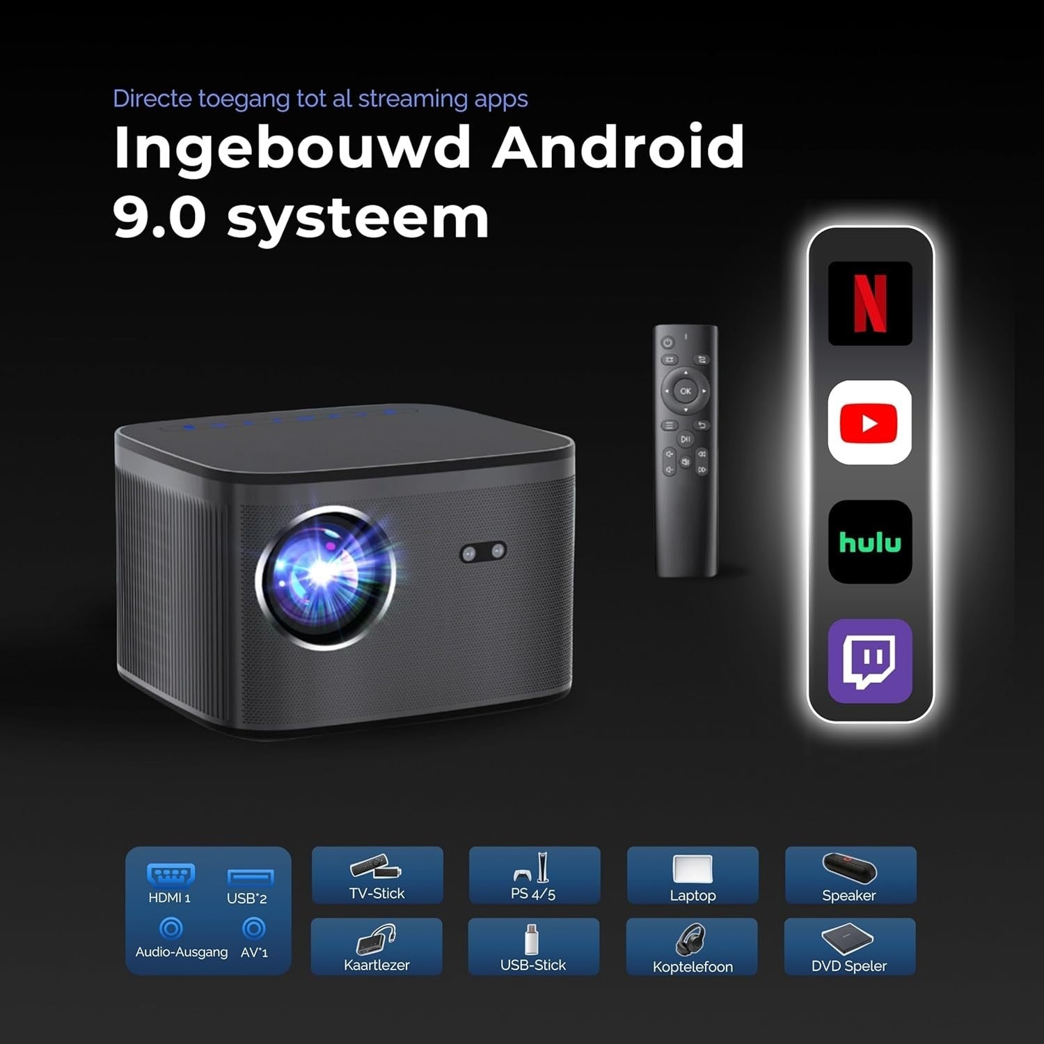 1080P Smart Projector Android WiFi Bluetooth Auto Focus 20000L