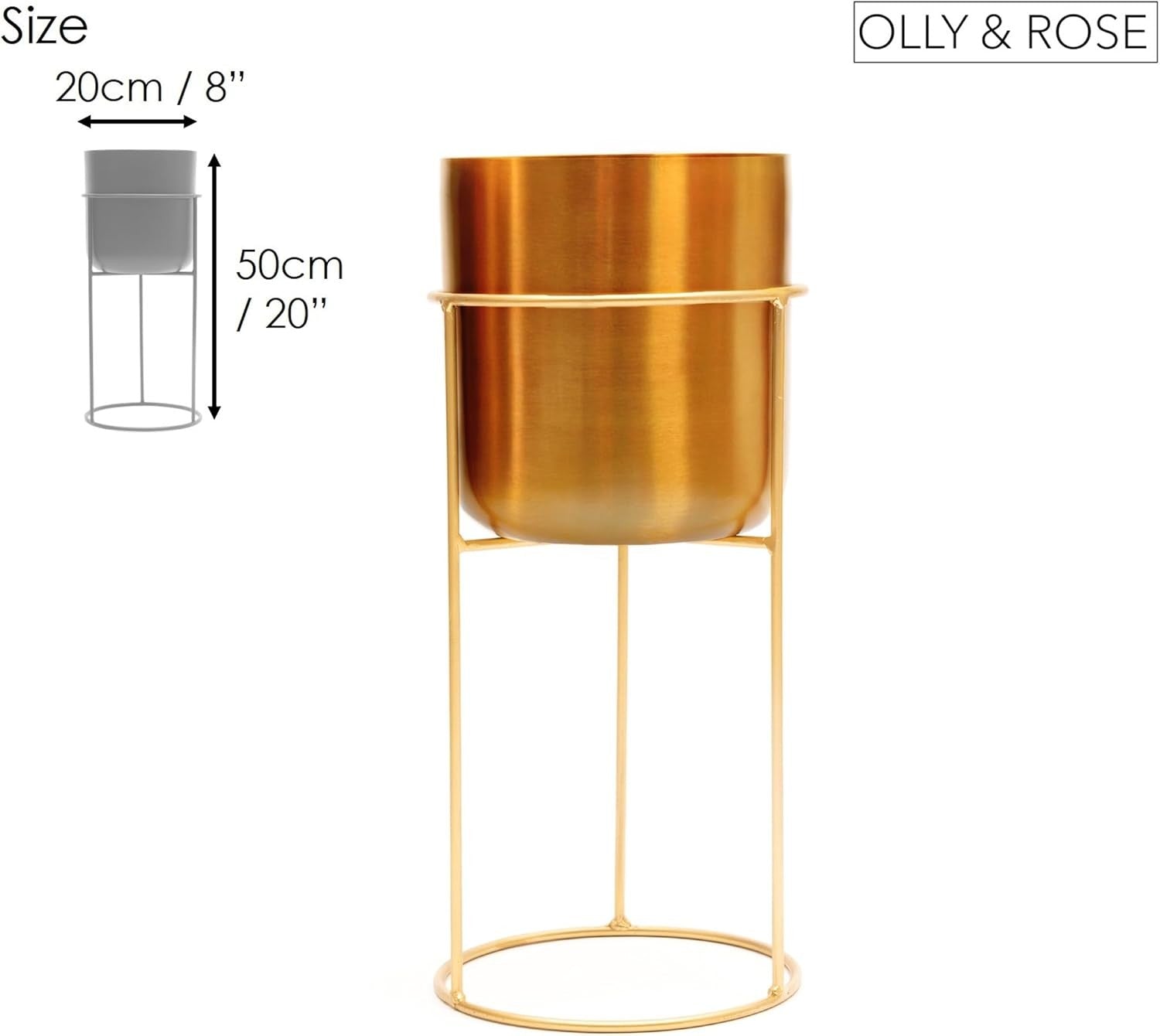 Dark Gold Metal Plant Stand with Planter Pot Tall Indoor Modern Display Decor