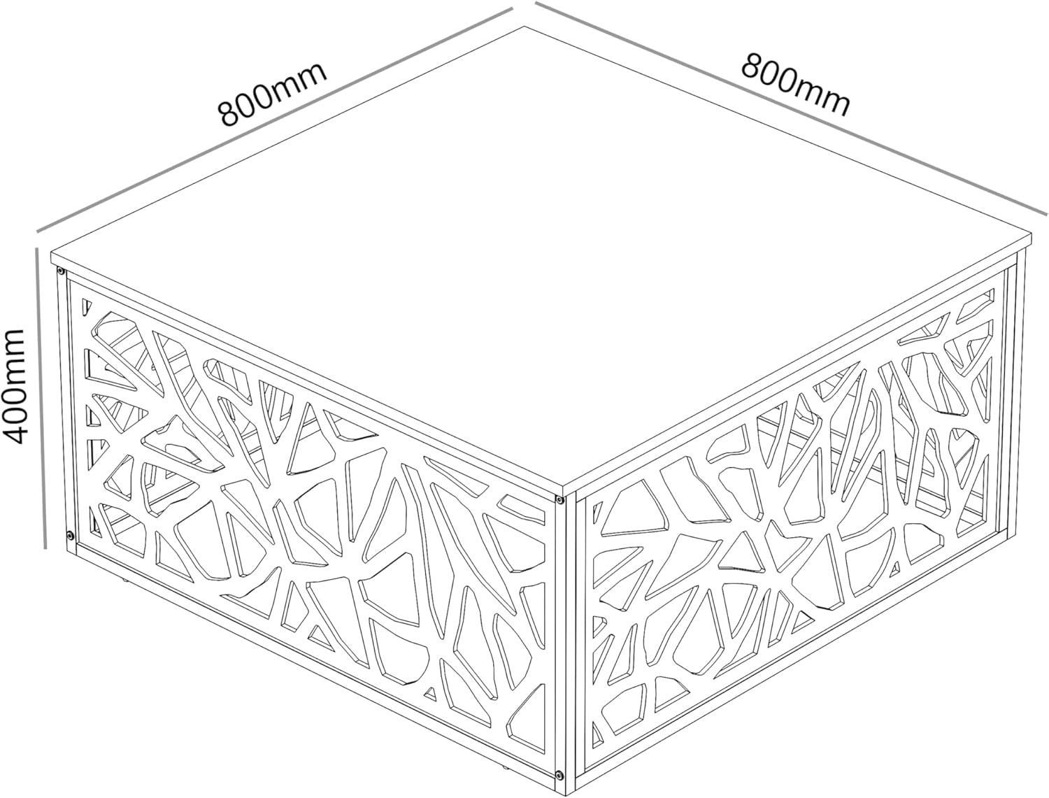 Modern Square Coffee Table with Metal Frame & Storage Shelf 80x80x40cm