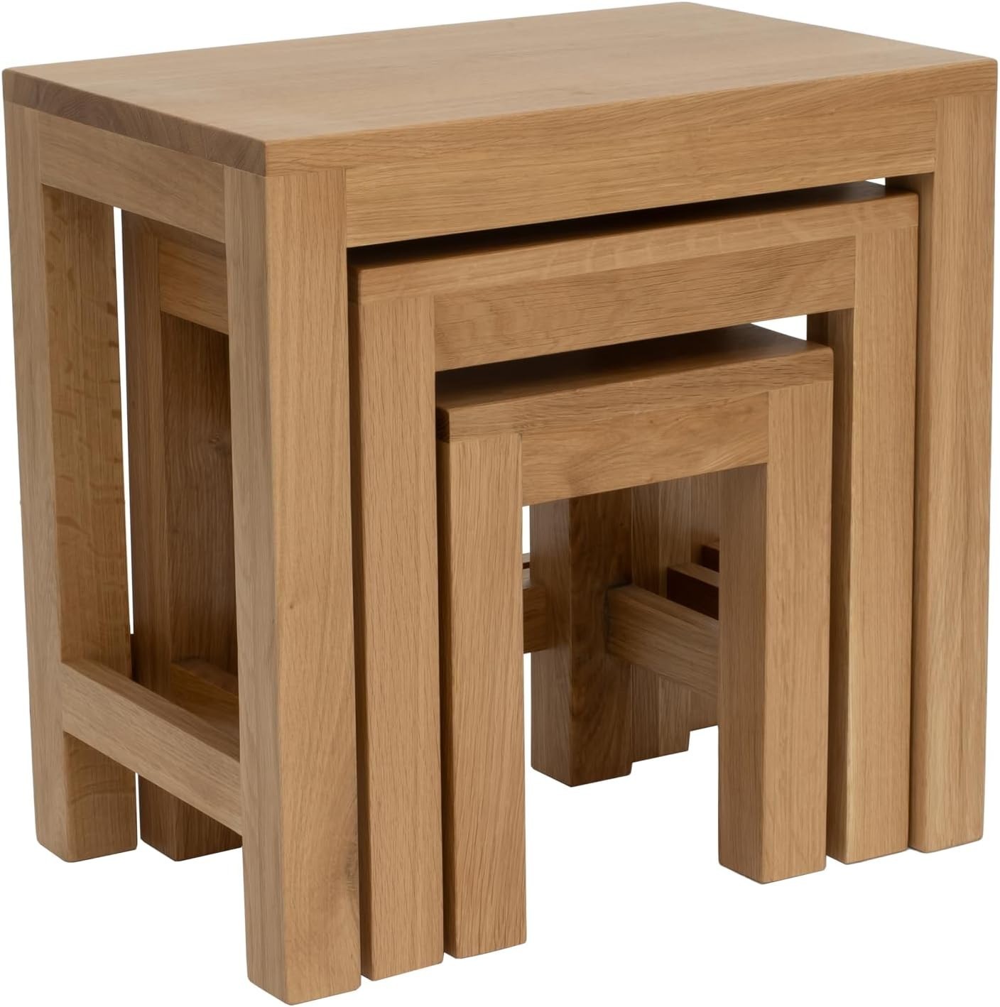 Oak Wood Nesting Tables Set of 3 End Side Coffee Table Nest Stackable