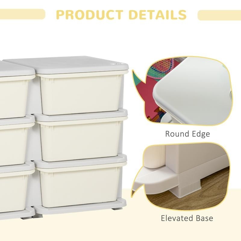 Kids Toy Storage Unit with 6 Drawers – Cream & Grey Plastic Cabinet