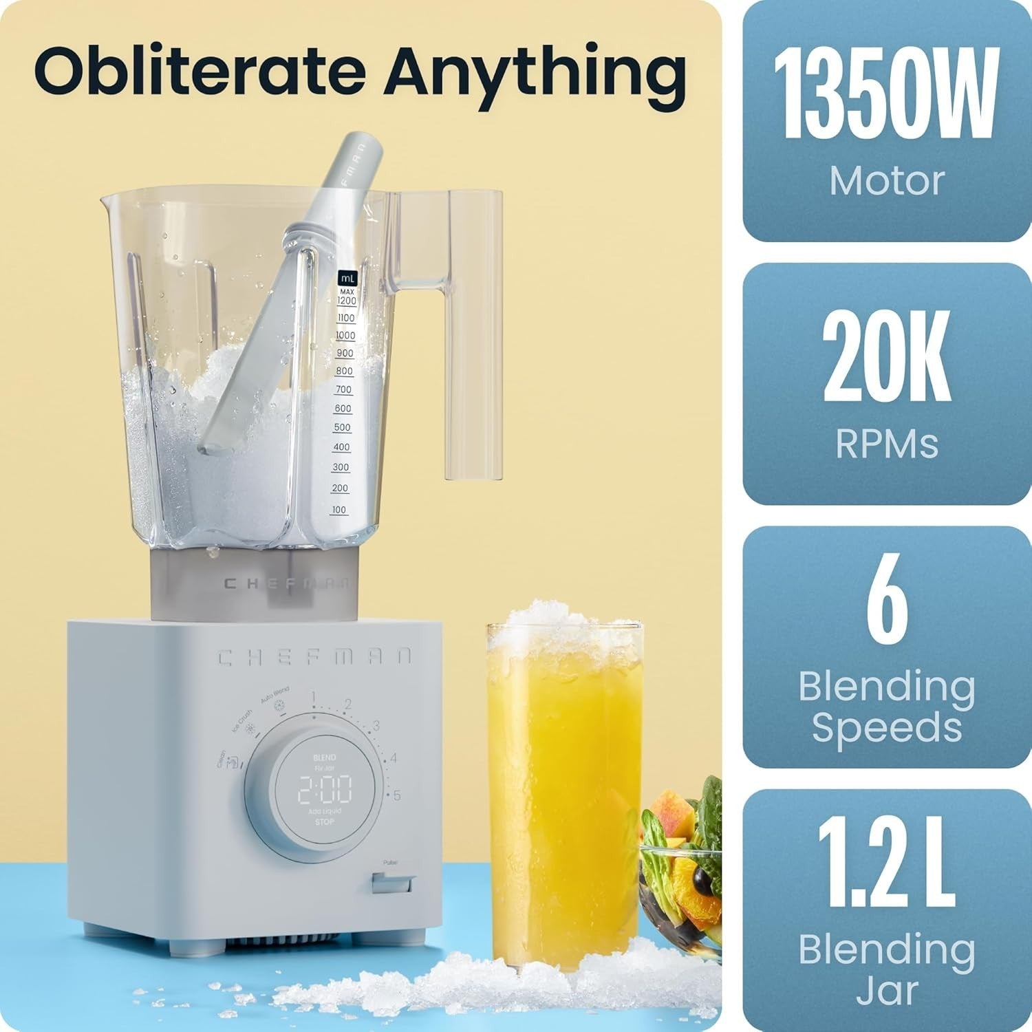 1380W Smoothie Blender Ice Crush Nut Frozen Fruit Auto Blend 1.2L