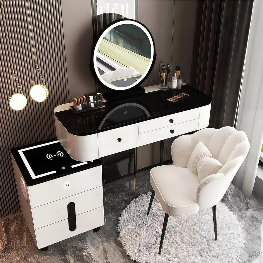 Smart Makeup Vanity Dressing Table Desk w/ 3-Color LED Mirror & Wireless Charge