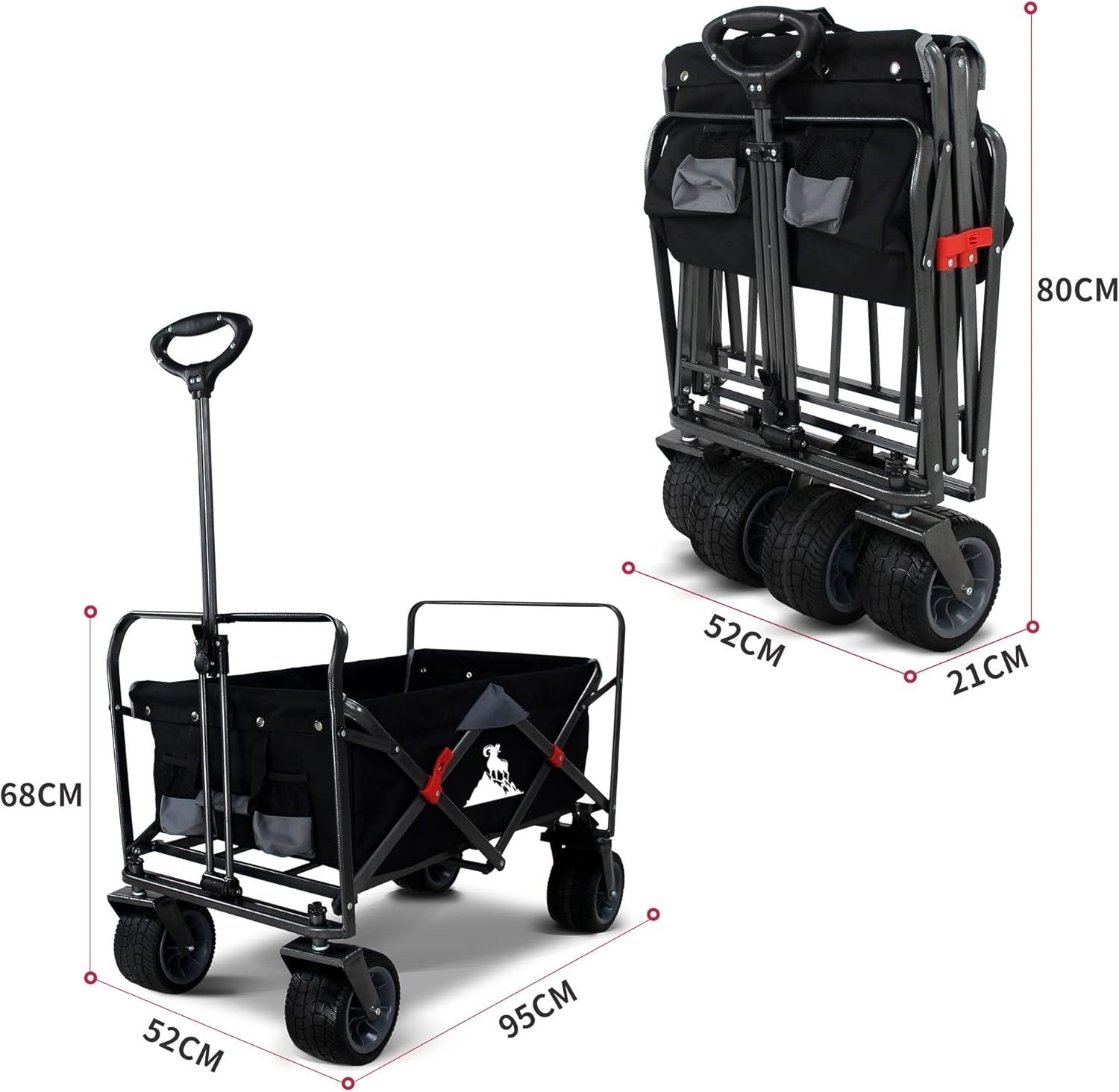 Heavy Duty All-Terrain Folding Wagon 120kg Collapsible Garden Cart w/ Wide Wheel