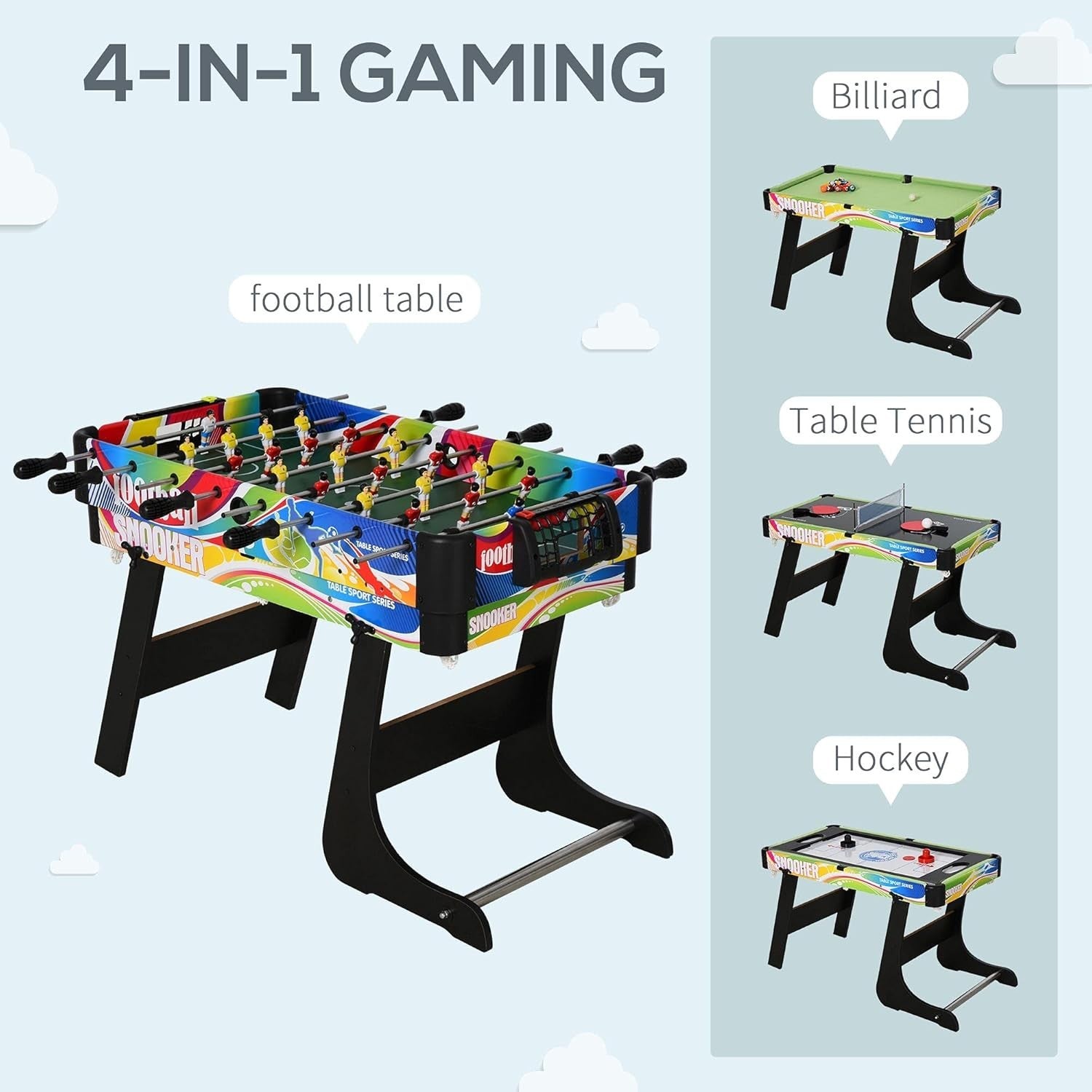 4 in 1 Folding Multi Game Table Kids Pool Foosball Hockey Tennis
