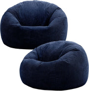 2x Large Navy Cord Bean Bag Chairs | Adult Floor Lounger w/ Filling