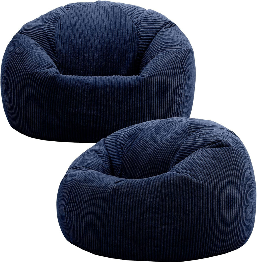 2x Large Navy Cord Bean Bag Chairs | Adult Floor Lounger w/ Filling