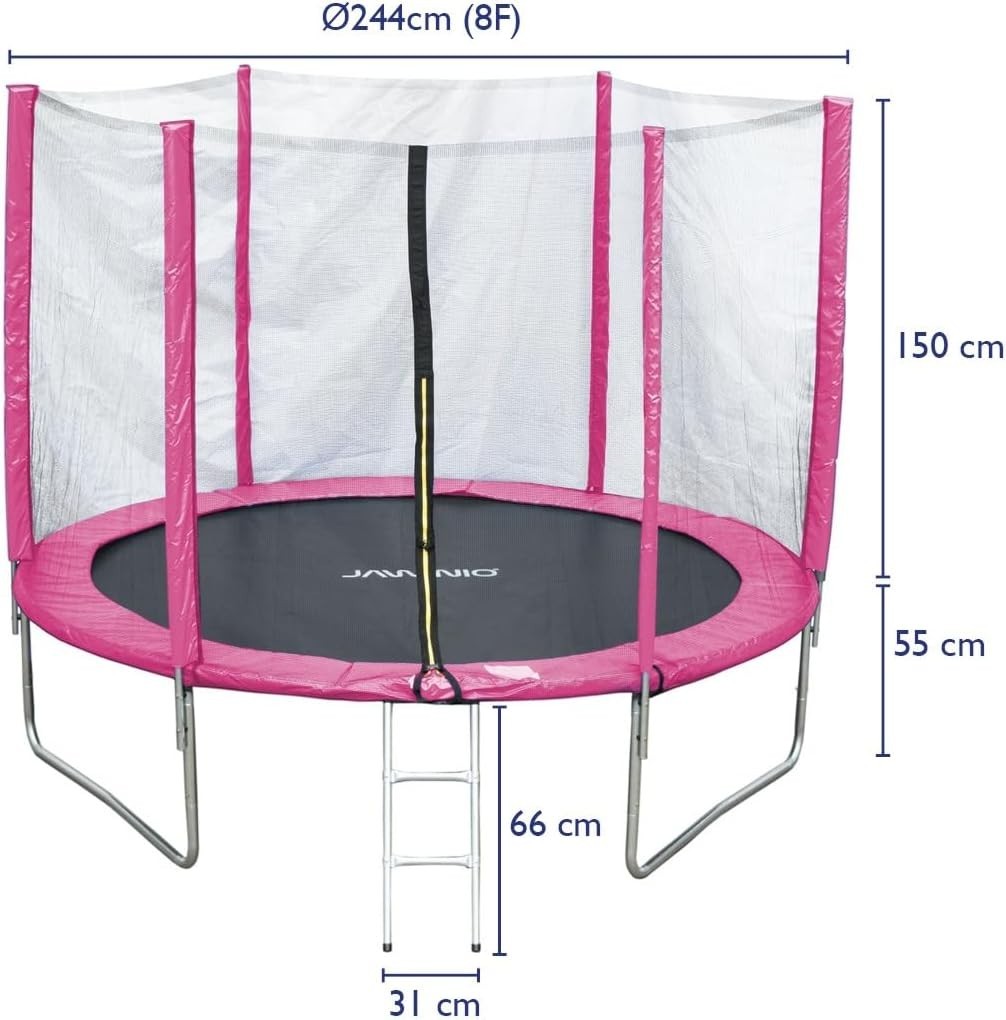 12FT Outdoor Garden Trampoline Safety Net Ladder Padded Poles Pink