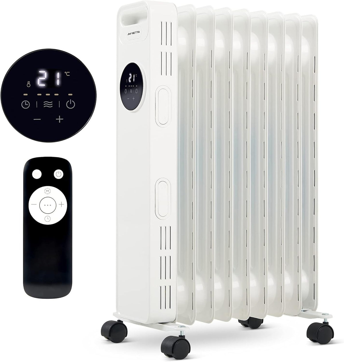 Oil Filled Radiator Heater 2000W Remote 24h Timer 9 Fin Silent White