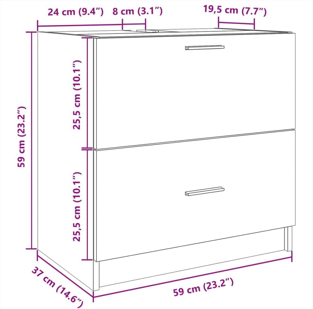 Brown Oak Under Sink Bathroom Cabinet Drawer Storage Unit 59x37x59cm Modern