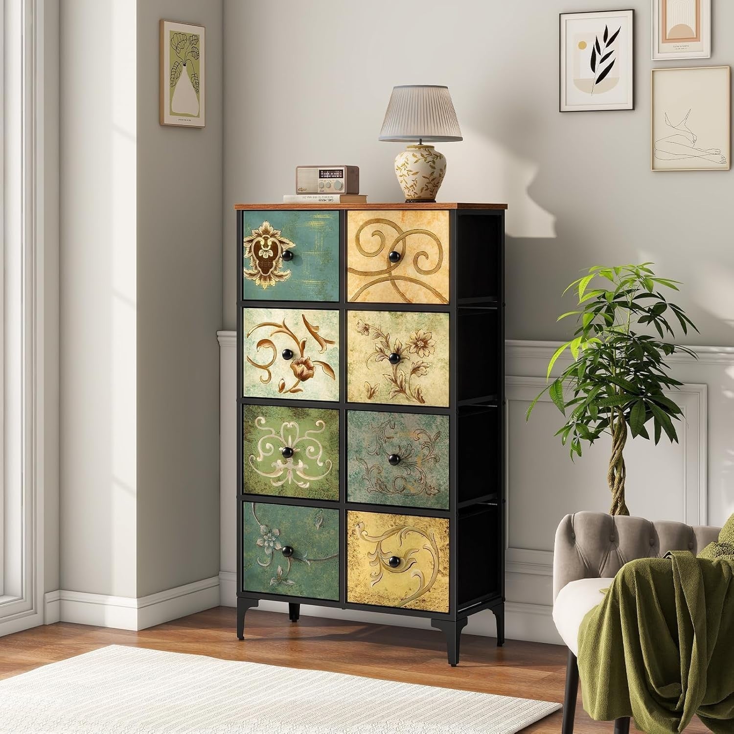 Vintage Cottage Style 8-Drawer Chest Organizer for Bedroom & Living Room