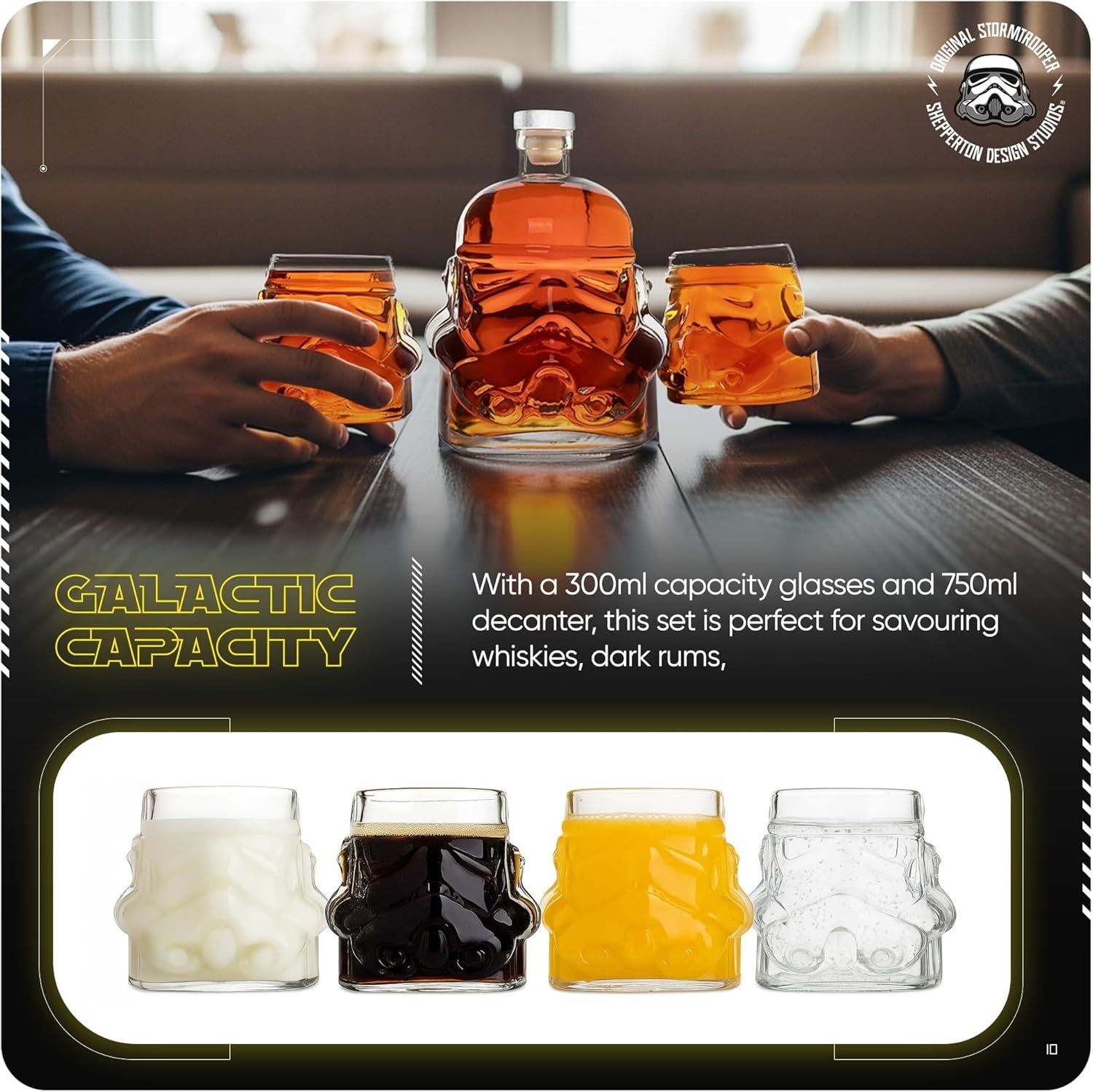 Stormtrooper Whiskey Decanter 750ml + 2 Glasses Set | Unique 3D Helmet Gift