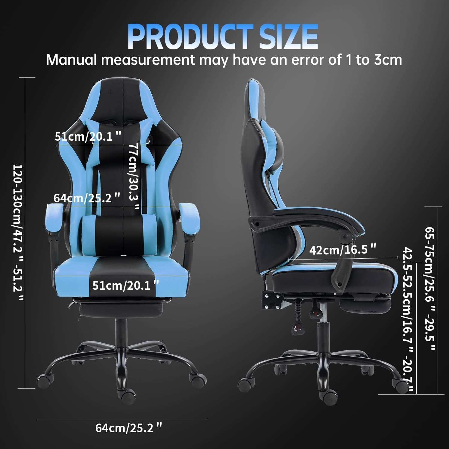 Blue Ergonomic Gaming Chair Recliner Swivel Lumbar Support