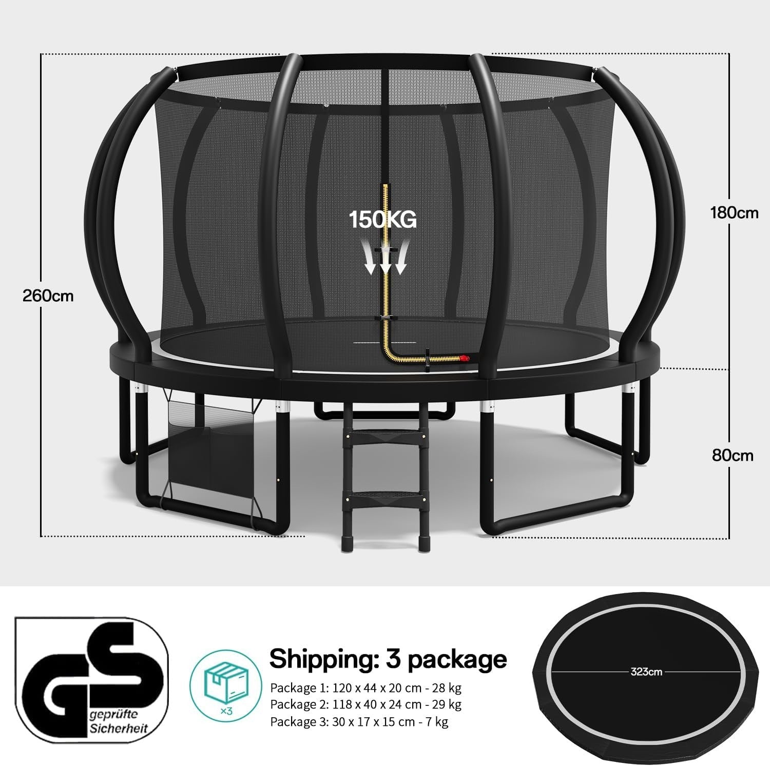12ft Kids Garden Trampoline Safety Enclosure Net Ladder Padded Poles 150KG