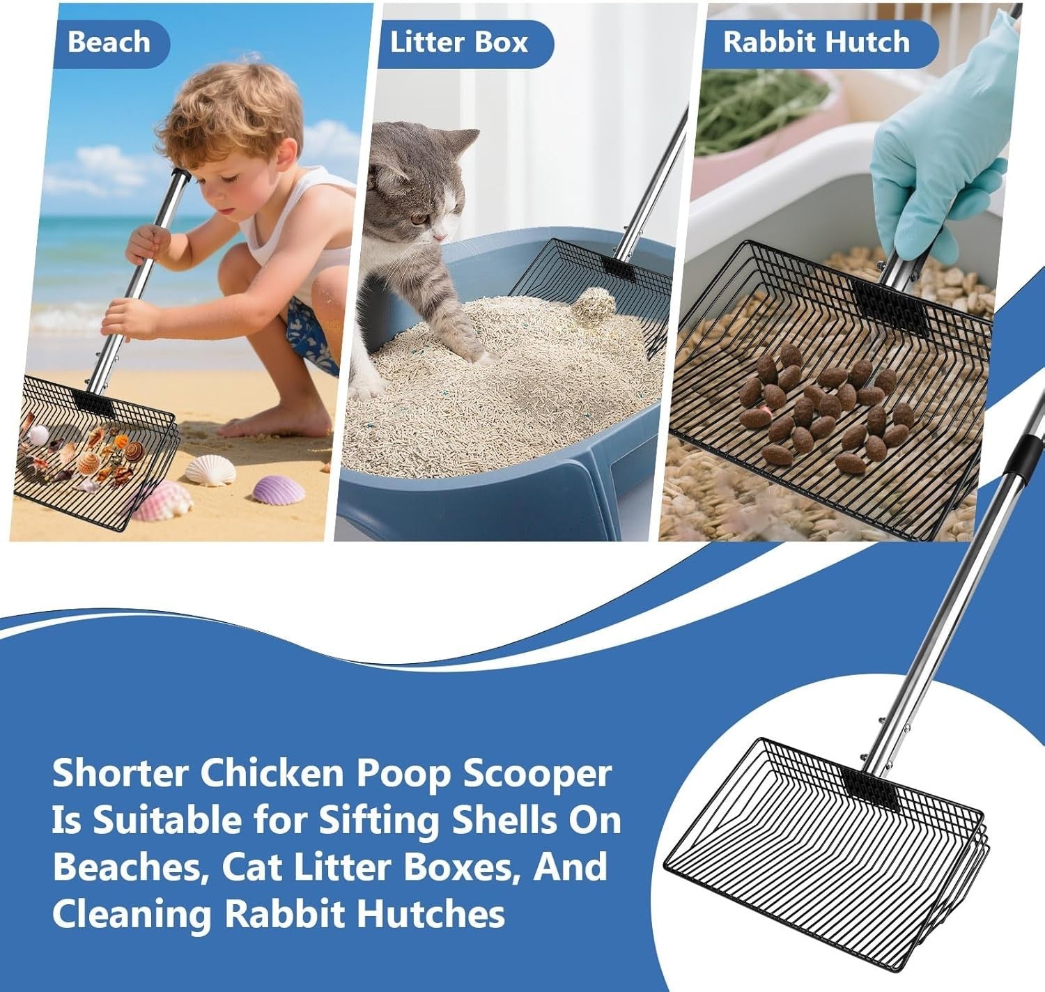 10in Metal Chicken Poop Scooper Adjustable 64in Handle