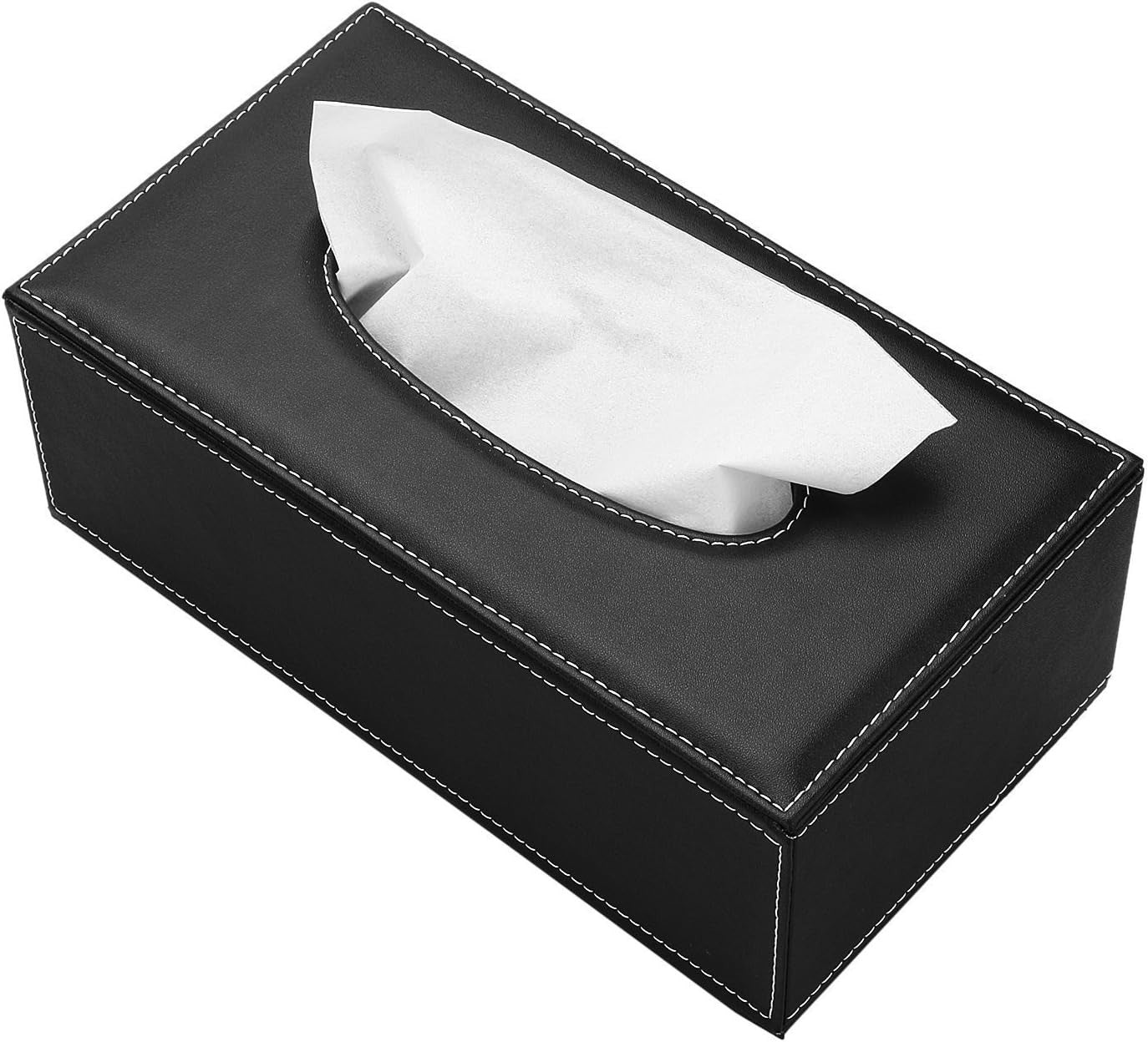 4-Piece Black PU Leather Desk Organizer Set with Mousepad & Tissue Box