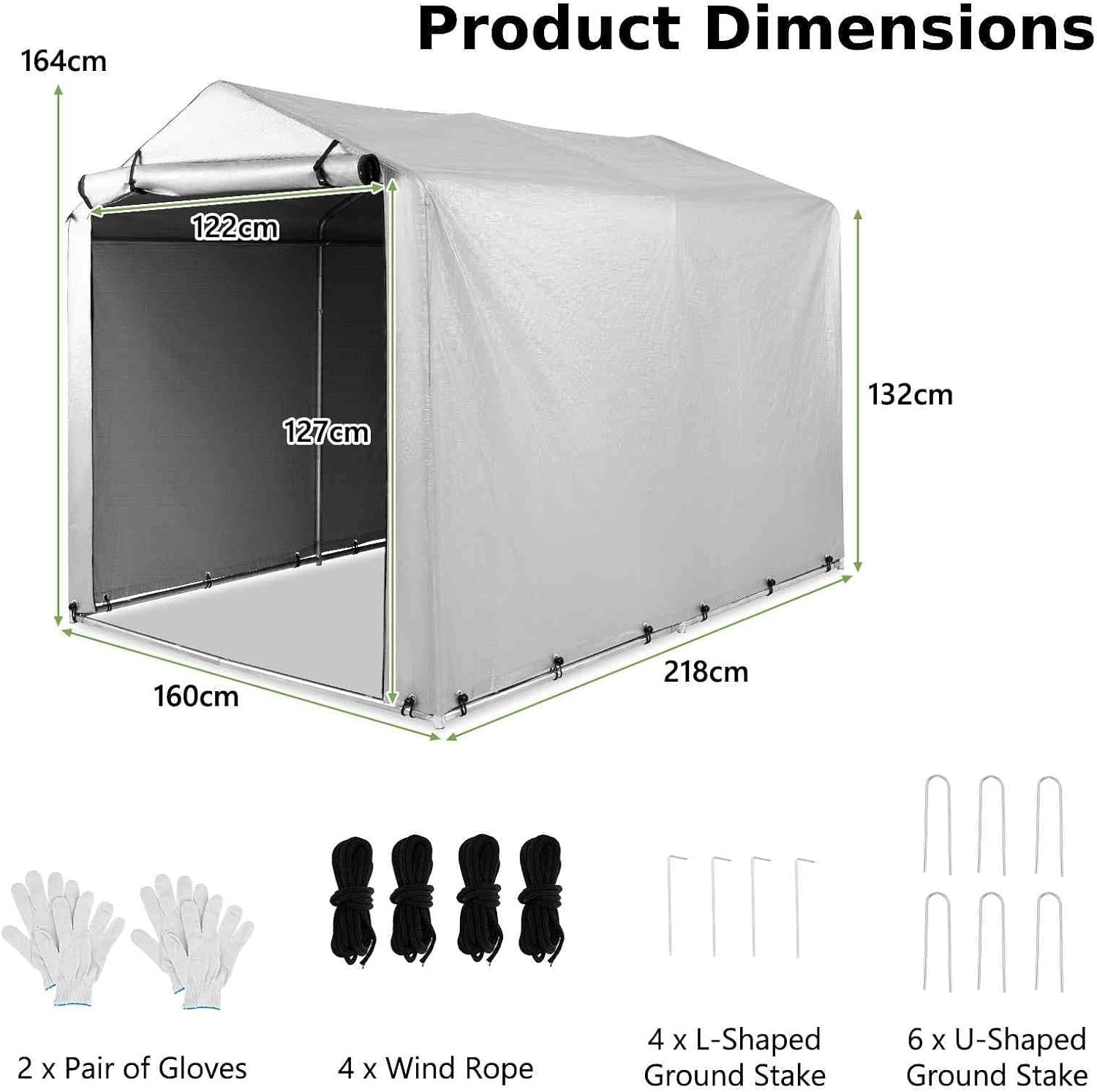 Outdoor Storage Shed Tent 7x5FT Waterproof Bike Shelter with Steel Frame Silver